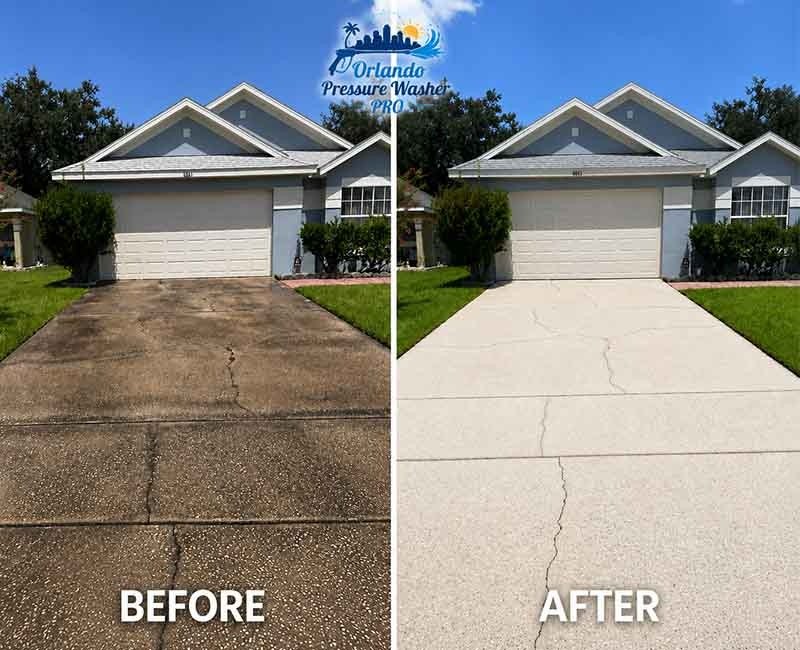 House washing Orlando Florida — low-pressure soft wash for residential exteriors treating north-facing shaded walls in Dr. Phillips, Baldwin Park and Lake Nona