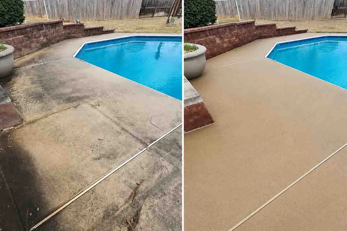 Orlando pool deck cleaning services — professional soft wash for travertine, pavers and Kool Deck removing calcium and mold buildup