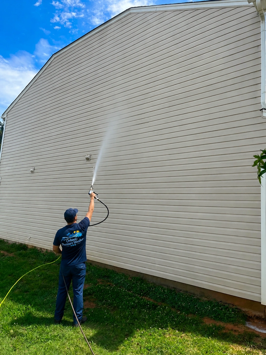 Soft wash Orlando FL — professional low-pressure soft washing service for stucco, roof, and house exteriors in Central Florida killing algae at the root for lasting 12-24 month results